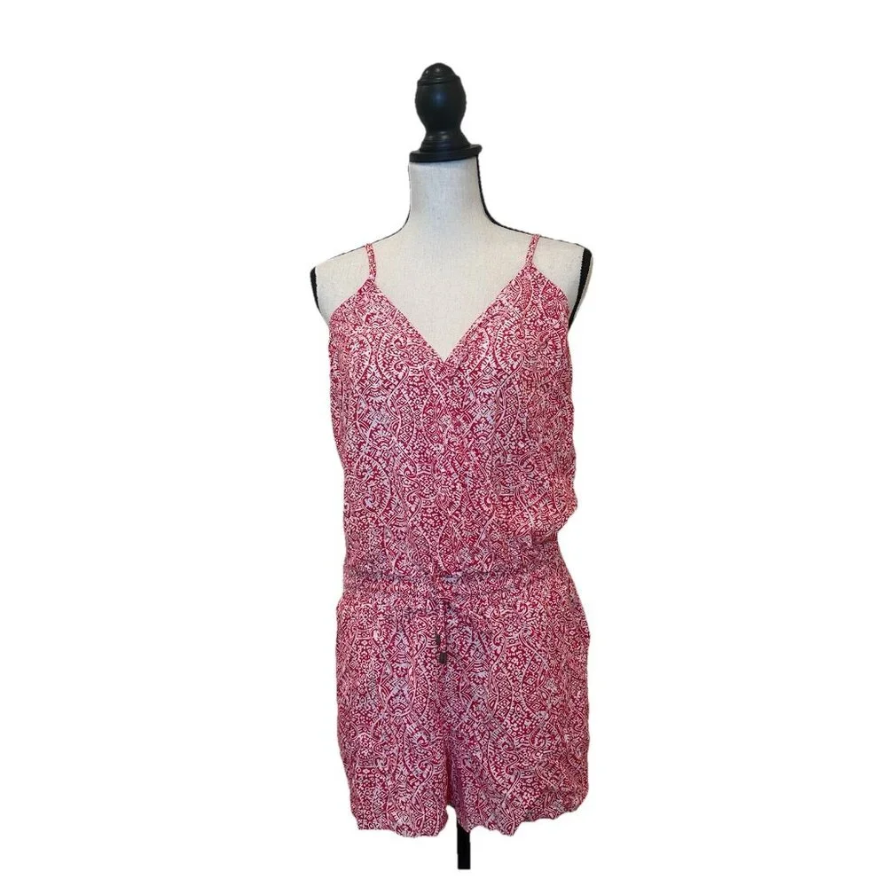 Splendid Romper Women’s Medium Red And White Rayon Drawstring Spaghetti Strap - Picture 3 of 16